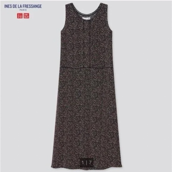 Uniqlo black and ditsy polka dots sleeveless midi dress NWT - Picture 1 of 7